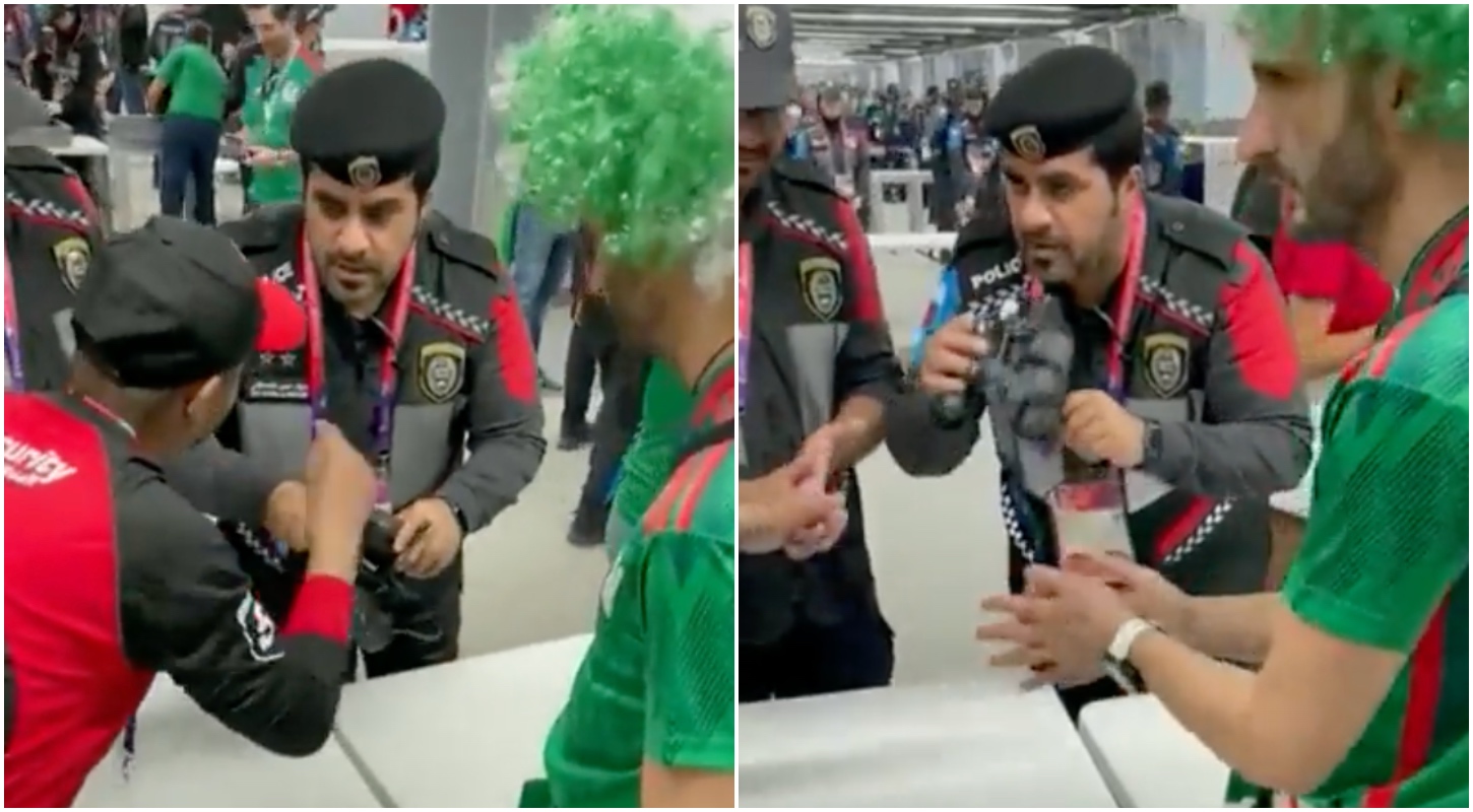 Moment fan is caught sneaking booze into World Cup stadium