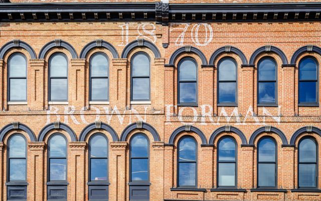 Louisville, KY, February 23, 2020: Façade of the Brown-Forman Corporation building in Louisville, Kentucky